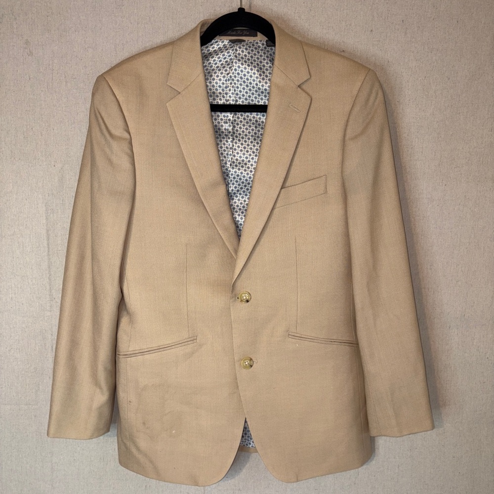 Indochino‎ Blazer Tan Beige Floral Lining 100% Wool Size 38